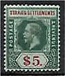 Straits Settlements Malayan States SG 212 $5 green & red/green, white back KGV M
