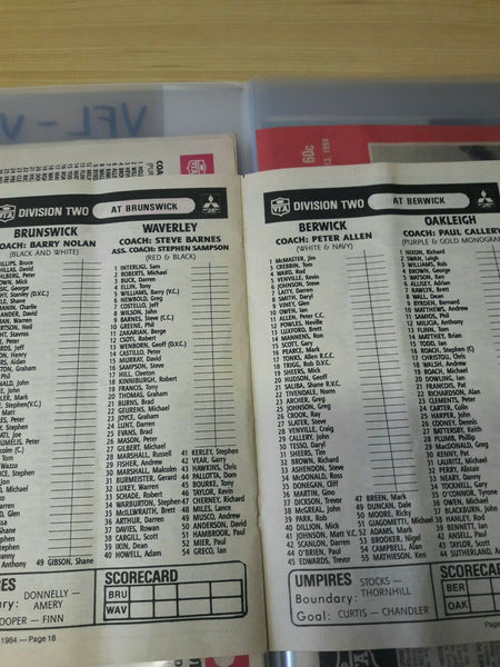 Football 1984 VFA Victorian Football Association Record Magazine July 15 Berwick v Oakleigh