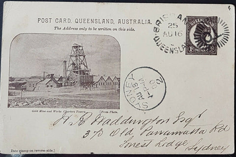 Queensland Post Card, 1d Gold Mine and Works Charters Towers HG 10a used