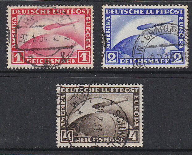 Germany SG  443/5 1928  Airship Graf Zeppelin flight Used