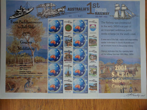 Australia Post Souvenir Sheet Australia's 1st Public Railway 2004 S.A.P.C. # 047