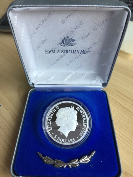 2004 Australian Mint $5  Ounce Silver “Sydney To Athens Olympic Games” Proof.