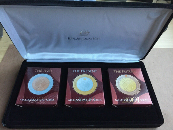 Australia 1999 - 2001 Millennium Past, Present & Future Silver $10 Proof Set Matching no.