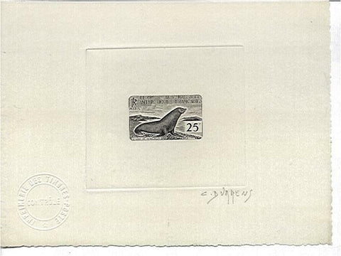 French Antarctic Territory TAAF SG14 25fr Seal Die Proofl artist signed