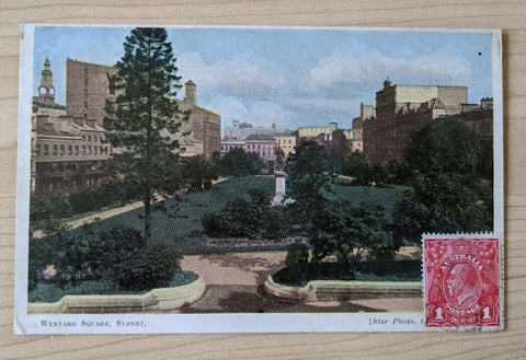Australia - France Postcard Wynyard Square Sydney NSW used with 1d red KGV