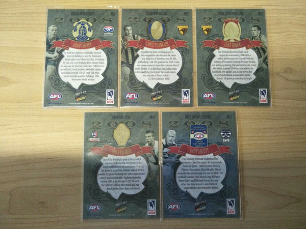 2008  AFL Select Pinnacle Medallists Complete Set Of 5 Cards