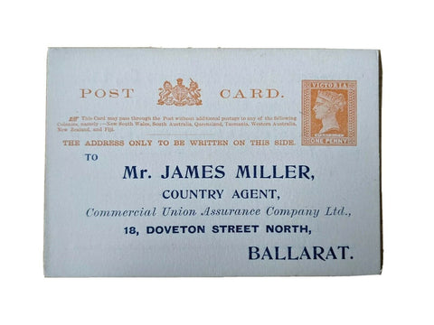 Victoria 1d Post Card Mint Commercial Union Assurance Company Ballarat
