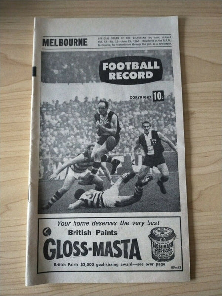 VFL 1968 June 15 Football Record Melbourne v Richmond