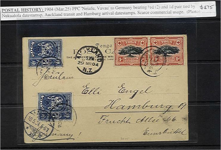 Tonga - Germany 25-3-1904 Picture Postcard 'Neiafu, Vavau' arms trees