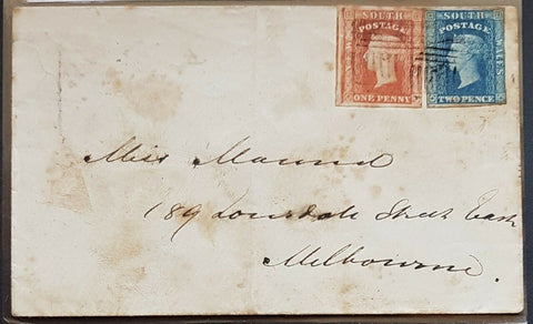 NSW 1d, 2d Diadem Sydney - Melbourne back stamped Ship Letter Free Victoria 1856
