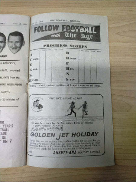 VFL 1964 June 15 Football Record Melbourne v Collingwood