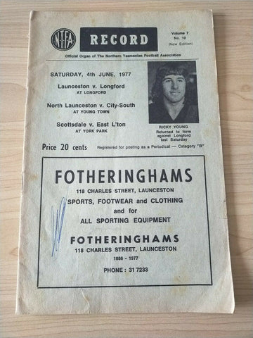 Northern Tasmania Football Association Saturday 4th June 1977 Football Record