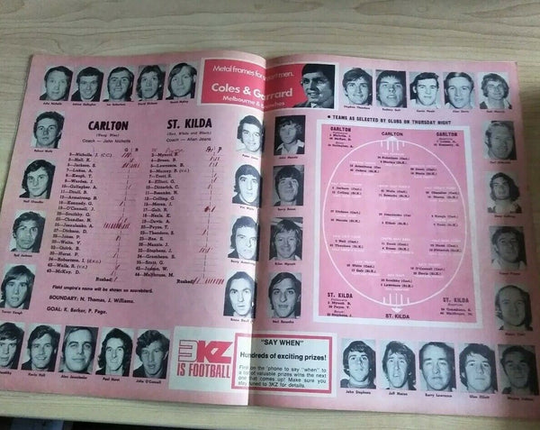 VFL 1972 Preliminary Final Football Record Carlton v St Kilda