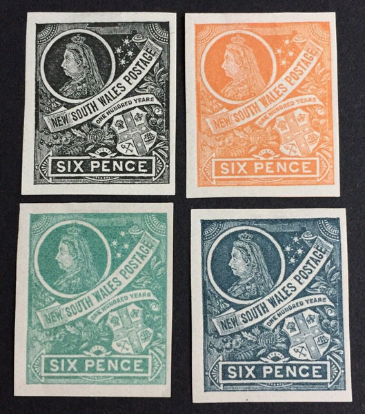 Australian States NSW 6d 1888 Centenary stars 4 Imperforate Colour Trials