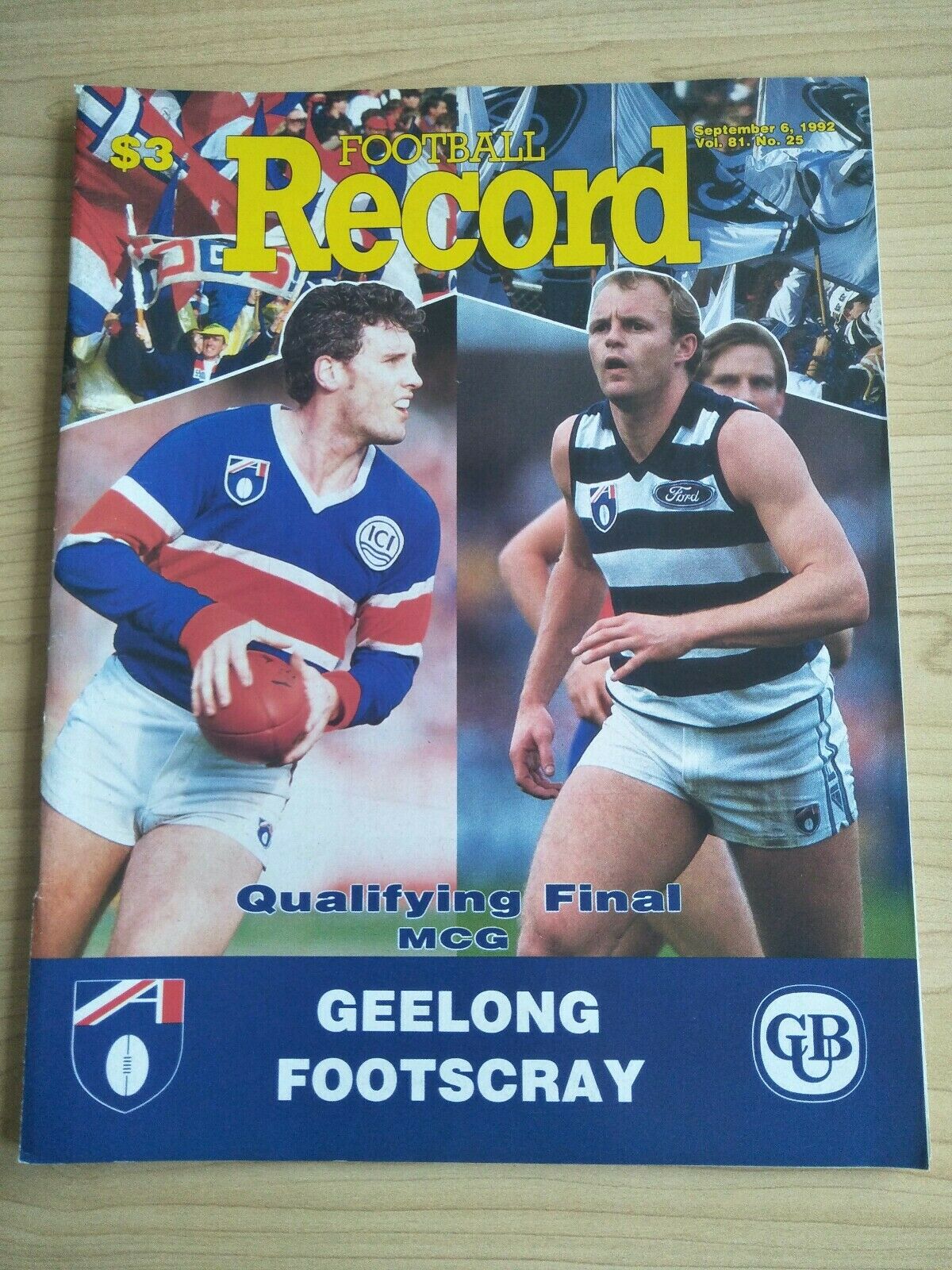 AFL 1992 Qualifying Final Football Record Geelong v Footscray