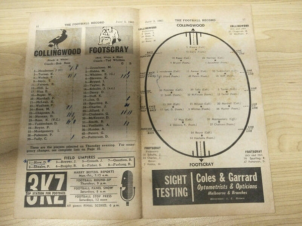 VFL 1965 June 5 Football Record Collingwood v Footscray