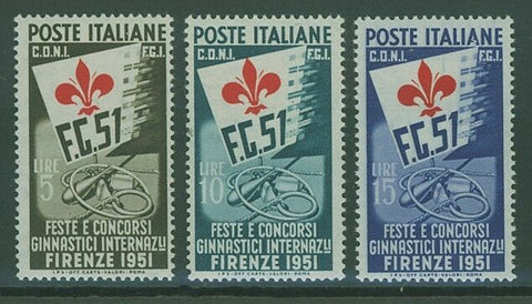 Italy SG 787-9 1951 Gymnastic Festival, Florence MUH sport