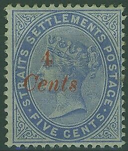 Straits Settlements Malayan States SG  73 4c on 5c blue red overprint MLH