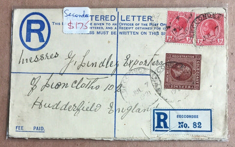 Gold Coast 1921 King George V Registered Letter Postal Stationery To Hudder