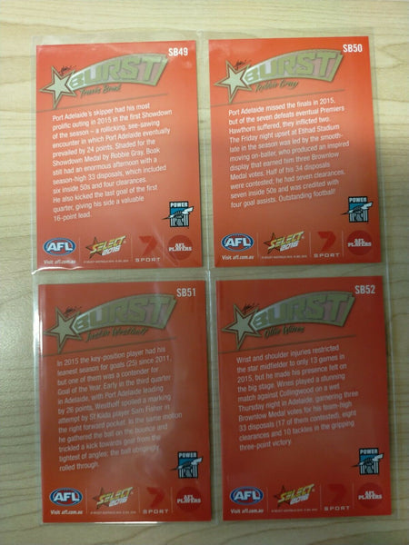 2016 Select Orange Star Burst Port Adelaide Team Set Of 4 Cards
