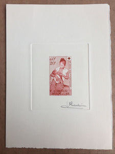 Laos 1958 Red Cross 20k. Artist Signed Die Proof SG84