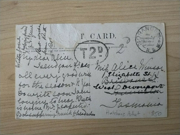 Australian Vintage Postcard Reaping J Hutchings Orange NSW Postmark Unpaid