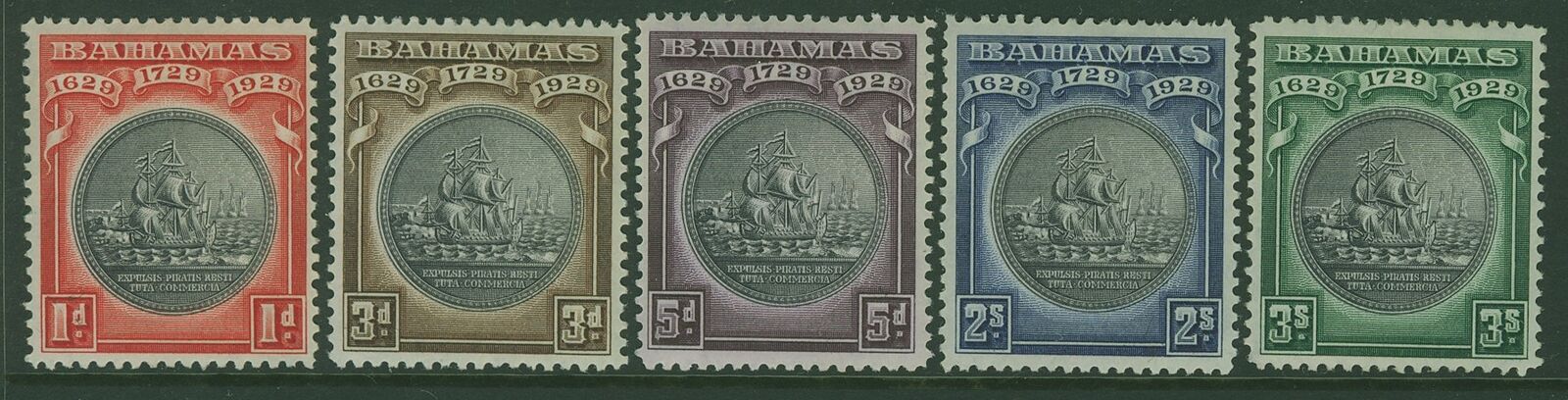 Bahamas West Indies Caribbean SG 126/30 Tercentenary of Colony set ships MLH