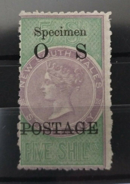 NSW Australian States 1887-90 Wmk 5/- 10/- 10/- OS Overprint Specimen Stamps