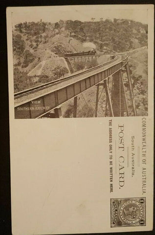 SA South Australia 1909 1d Postcard View Southern Railway train bridge, creased