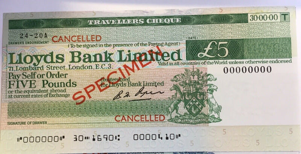 Great Britain Set Of Travellers Cheques Overprinted Specimen In Official Folder