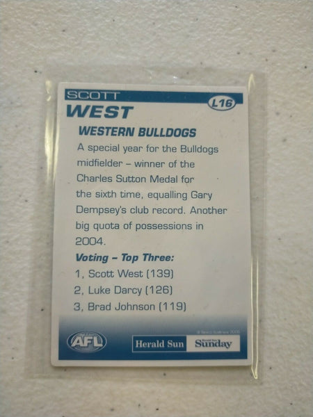 2005 Herald Sun 2D Best & Fairest Card Scott West Western Bulldogs