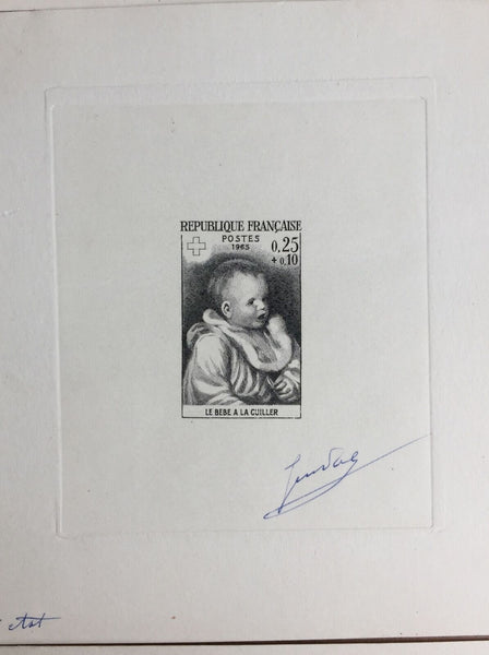 France 1965 Red Cross Fund Set. 1st, 2nd & Final State Artist Signed Die Proof