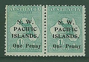 NWPI New Guinea on Australia 1d on 1s green kangaroo pair SG101 Mint no gum