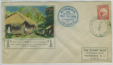 Pitcairn NZ New Zealand agency 1d Kiwi bird Radio cover with usual water stain.