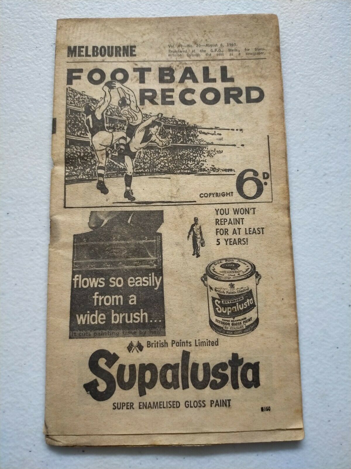 VFL 1960 August 6 Football Record Melbourne v Collingwood