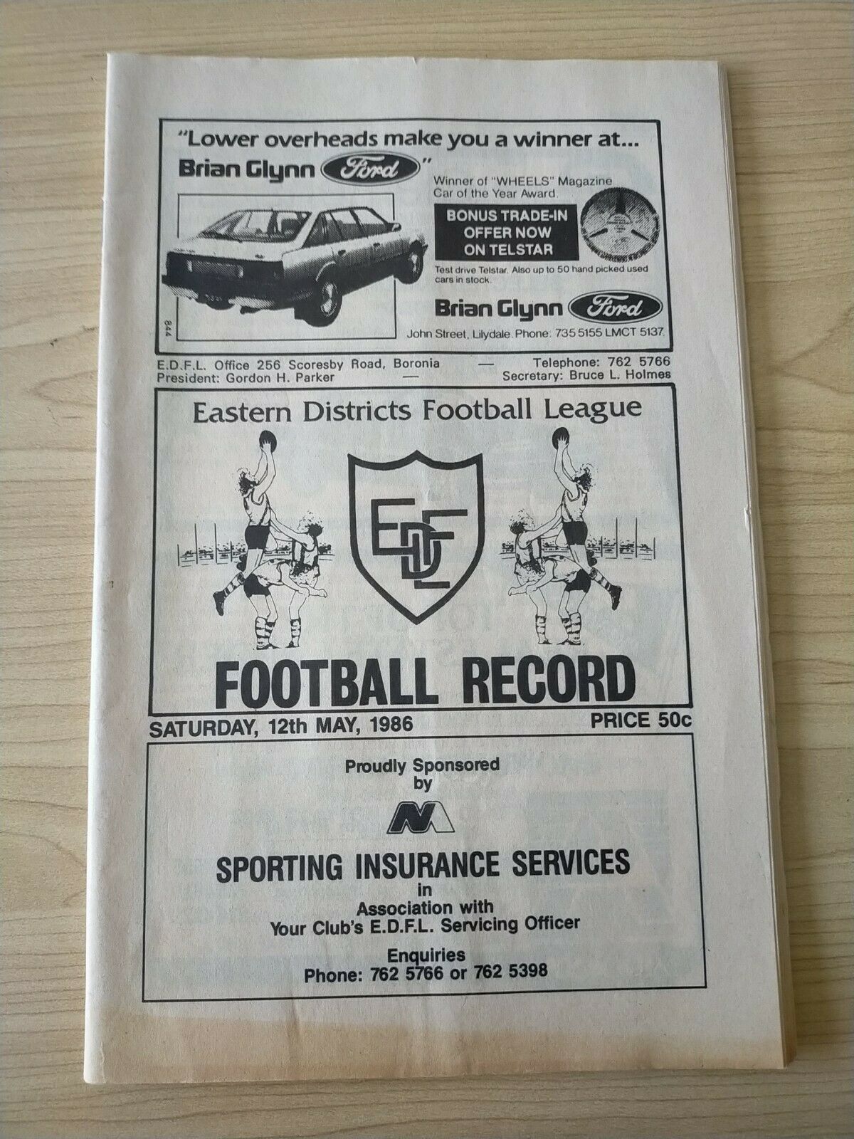Football 1986 12th May, Victorian Eastern Districts Football League Football Record
