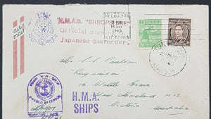 Australia Philippines Japanese Surrender censored Navy cover HMAS Shropshire