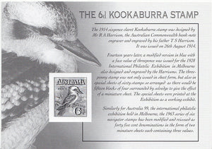 Australia Official black reprint of 6d Engraved Kookaburra bird Die Proof.