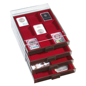Coin Storage Box. 6 square compartments in size 86x86mm, Smoke Coloured.