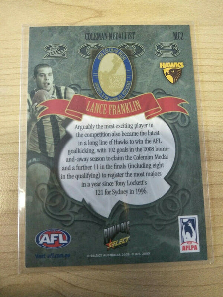2009 Select Pinnacle Lance Franklin Hawthorn Medal Card Coleman Medal