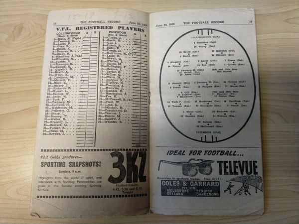 VFL 1956 June 30 Football Record Collingwood v Essendon