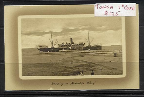 Tonga 1d red postcard - Shipping at Nukualofa Wharf postal stationery