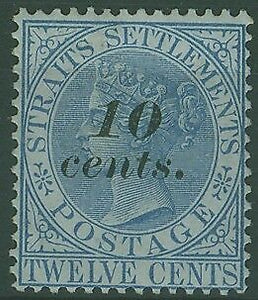 Straits Settlements Malayan States SG  45   10c on 12c ultramarine MLH