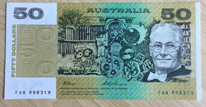 R515L 1993 $50 Australia  Fraser/Evans Last Prefix FAB Uncirculated Banknote