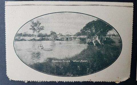 Australia Letter Card 1d KGV Murray River with clouds.WA. Bridge boat LC87A
