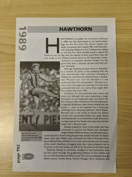 VFL Hawthorn Football Club Signature John Platten on 1988 Premiership Page