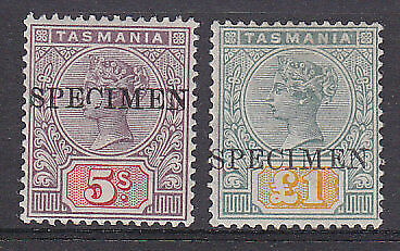 Tasmania Australian States SG 223 and 225 5/- and £1 Tablet optd Specimen Mint
