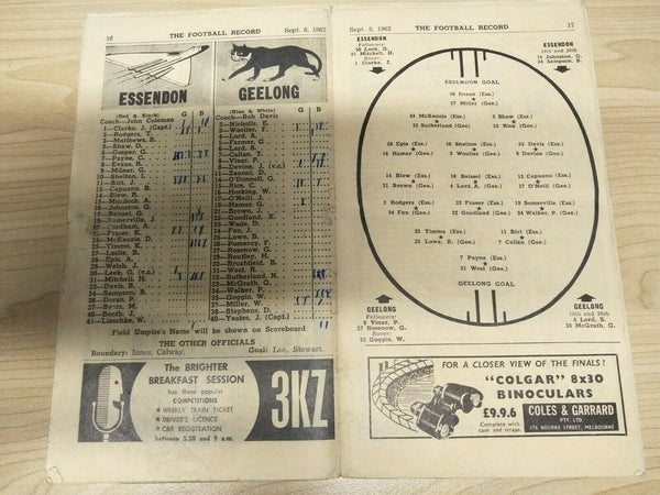 VFL 1962 September 8 Football Record 2nd Semi Final Essendon v Geelong