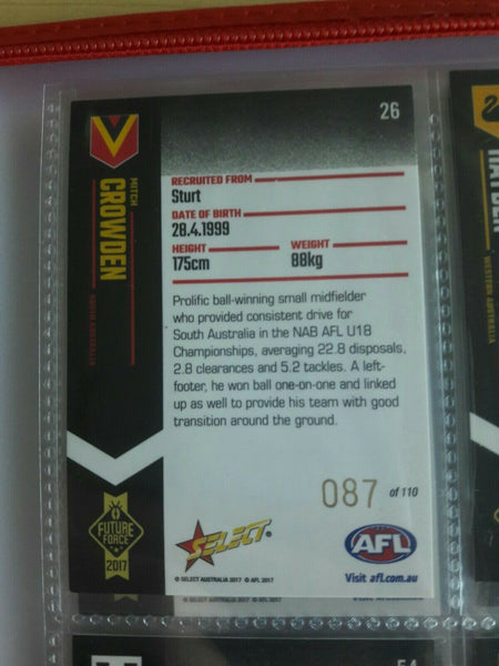 2017 AFL FUTURE FORCE CARD BLUE PARALLEL NO.26 MITCH CROWDEN-FREMANTLE #087