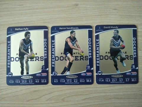 2012 Teamcoach Prize Card Team Set Fremantle - Fyfe, Sandilands, Mundy